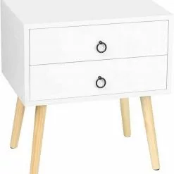 EUGAD Nachttisch, Beistelltisch mit 2 Schubladen Nachtkommode Nachtschrank Holzbeine MDF 46x35x50cm Weiß Grau, Weiß -Eugad Möbel Einkaufen f30f8f29 631a 51ac b200 4f3574a2902c