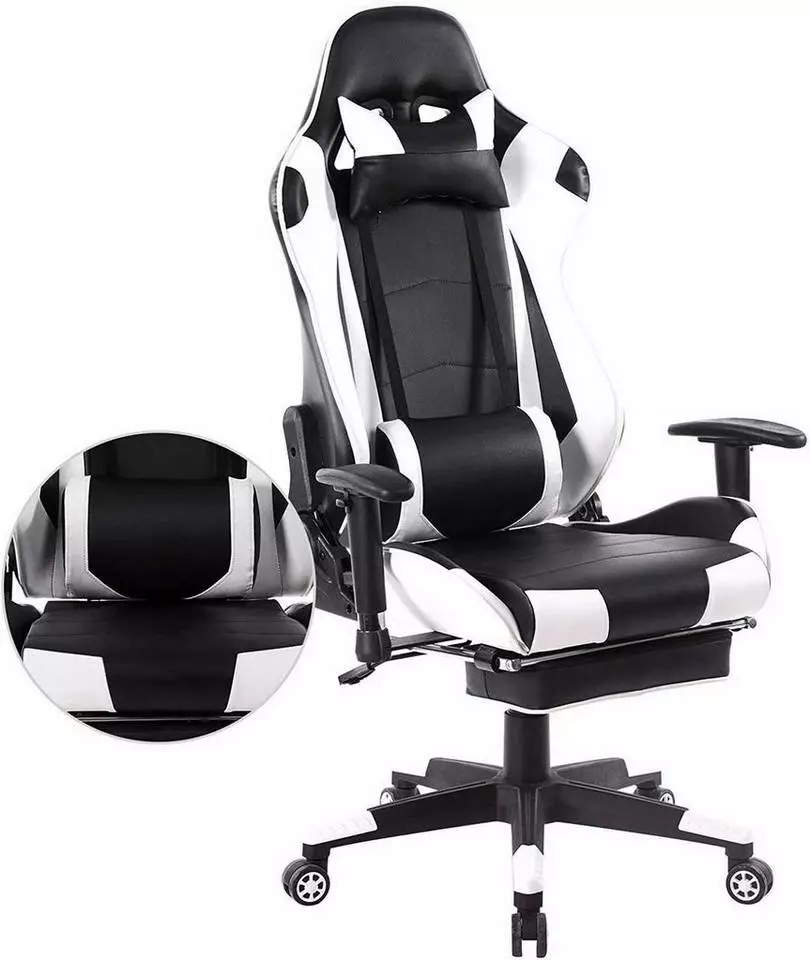 EUGAD Gaming Chair, Bürostuhl Schreibtischstuhl, Kunstleder, mit Ledenkissen Kopfstütze einstellbaren Armlehnen Weiß Grau, Rot, Weiß 6 EUGAD Gaming Chair, Bürostuhl Schreibtischstuhl, Kunstleder, mit Ledenkissen Kopfstütze einstellbaren Armlehnen Weiß Grau, Rot, Weiß – Bild 6
