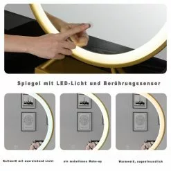 EUGAD Schminktisch (1-St), Schminktisch mit LED-Beleuchtung in 3 Farben, Kosmetiktisch mit Spiegel und Hocker, 5 Schubladen, 100x40x140cm, Modern Kosmetiktisch Weiß Schwarz, Weiß -Eugad Möbel Einkaufen f45bfa2c 7100 48fd 82e5 f0c80f13a1c6