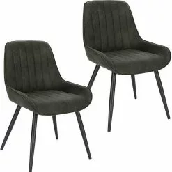 EUGAD Esszimmerstuhl, Polsterstuhl 2er-Set,Sitzfläche aus Stoffbezug Anthrazit, Dunkelbraun, Dunkelgrau