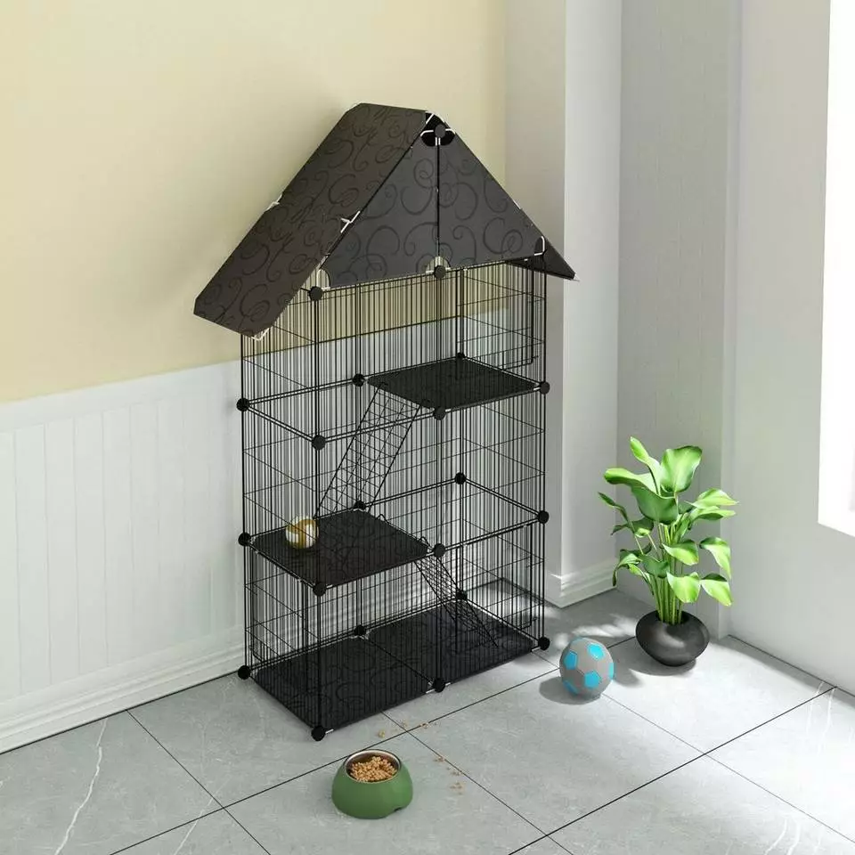 EUGAD Freigehege, Kleintierkäfig Katzenkäfig Schwarz 75x39x145cm 4 EUGAD Freigehege, Kleintierkäfig Katzenkäfig Schwarz 75x39x145cm – Bild 4