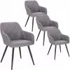 EUGAD Esszimmerstuhl (4 Stück), Wohnzimmerstuhl aus Leinen Polsterstuhl mit Armlehnen und Rückenlehne schwarze Gestell aus Metall Hellgrau Dunkelgrau