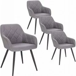 EUGAD Esszimmerstuhl (4 Stück), Wohnzimmerstuhl aus Leinen Polsterstuhl mit Armlehnen und Rückenlehne schwarze Gestell aus Metall Hellgrau Dunkelgrau