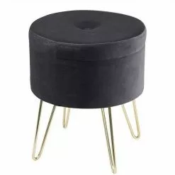 EUGAD Sitzhocker, Samthocker mit Stauraum, rund, mit stabilen goldenen Metallfüßen, Türkis Dunkelgrau, Dunkelgrün, Hellgrau, Rosa, Türkis -Eugad Möbel Einkaufen f60c440d c91c 59b3 9e6e 233811ab0f99