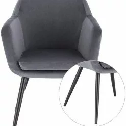 EUGAD Polsterstuhl (1 Stück), Küchenstuhl Samt Stuhl Sessel mit Armlehne, Metallbeine, für Esszimmer Wohnzimmer, Schwarz Dunkelgrau -Eugad Möbel Einkaufen f6c63026 6e30 49ca 858b 892b174ba4a8