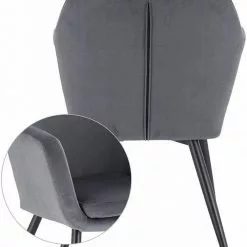 EUGAD Polsterstuhl (1 Stück), Küchenstuhl Samt Stuhl Sessel mit Armlehne, Metallbeine, für Esszimmer Wohnzimmer, Schwarz Dunkelgrau -Eugad Möbel Einkaufen f79d6c97 601e 577d 994e b2755d9bc3bc