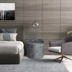 EUGAD Sitzhocker, Sitztruhe mit Stauraum, Sitz rund mit Deckel, Samt, ca.27L, Rosa Dunkelgrau, Hellgrau -Eugad Möbel Einkaufen fa44c383 2b70 5ec6 a856 b1b04c8f3045