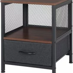 EUGAD Nachttisch (1-St), Nachtkommode mit Ablagen und Schubladen, Beistelltisch für Wohnzimmer, Nachtschrank für Schlafzimmer industrieller Stil, 40x52x36cm