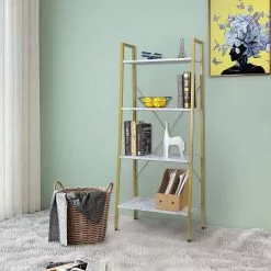 EUGAD Bücherregal, Standregal Bücherregal Metallregal Leiterregal Stufenregal Multifunktionale Regal Industrie Design MDF Metall Schwarz+schwarzer Marmor Golden+Weißer Marmor, Vintage -Eugad Möbel Einkaufen fcec248b 9279 5a4e 8693 2f8f5b13ad08