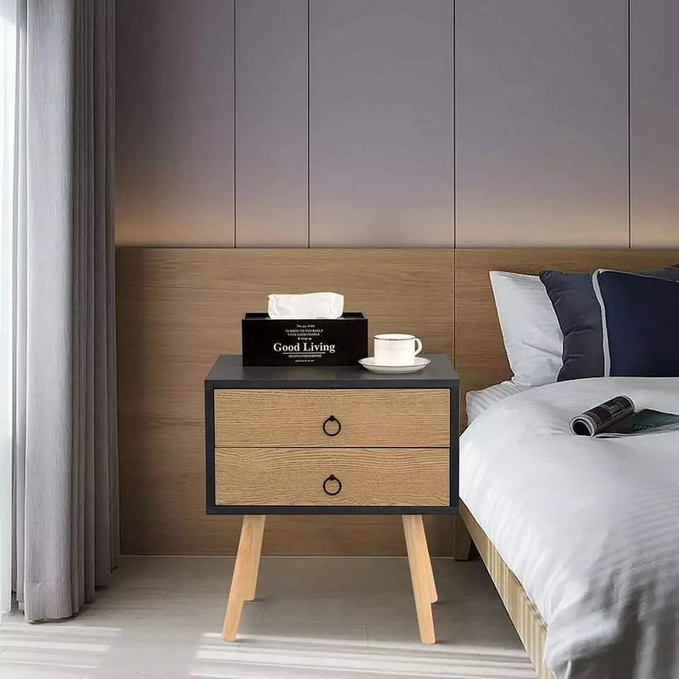 EUGAD Nachttisch, 2er-Set Beistelltisch mit 2 Schubladen Nachtkommode Nachtschrank Holzbeine MDF 46x35x50cm Weiß Grau, Weiß 9 EUGAD Nachttisch, 2er-Set Beistelltisch mit 2 Schubladen Nachtkommode Nachtschrank Holzbeine MDF 46x35x50cm Weiß Grau, Weiß – Bild 9